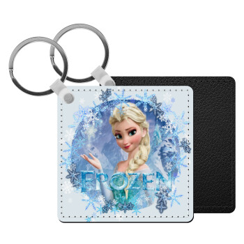 Frozen Elsa, Μπρελόκ Δερματίνη, τετράγωνο ΜΑΥΡΟ (5x5cm)