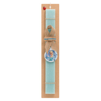 Frozen Elsa, Πασχαλινό Σετ, ξύλινο μπρελόκ & πασχαλινή λαμπάδα αρωματική πλακέ (30cm) (ΤΙΡΚΟΥΑΖ)