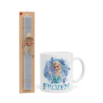 Frozen Elsa, Πασχαλινό Σετ, Κούπα κεραμική (330ml) & πασχαλινή λαμπάδα αρωματική πλακέ (30cm) (ΓΚΡΙ)