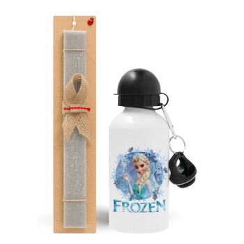 Frozen Elsa, Easter Set, metallic aluminum water bottle (500ml) & aromatic flat Easter candle (30cm) (GRAY)