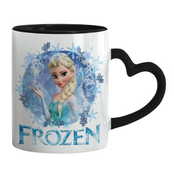 Frozen Elsa, Κούπα καρδιά χερούλι μαύρη, κεραμική, 330ml