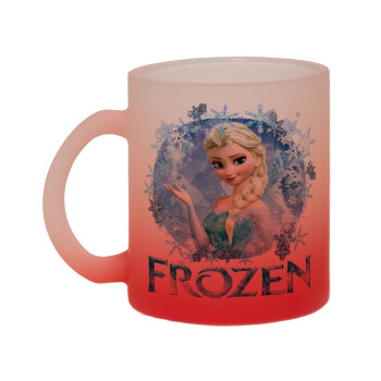 Frozen Elsa, Κούπα γυάλινη δίχρωμη με βάση το κόκκινο ματ, 330ml