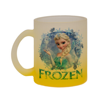 Frozen Elsa, Κούπα γυάλινη δίχρωμη με βάση το κίτρινο ματ, 330ml