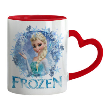 Frozen Elsa, Κούπα καρδιά χερούλι κόκκινη, κεραμική, 330ml