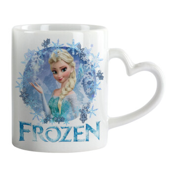 Frozen Elsa, Κούπα καρδιά χερούλι λευκή, κεραμική, 330ml