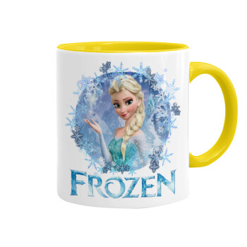 Frozen Elsa, Κούπα χρωματιστή κίτρινη, κεραμική, 330ml