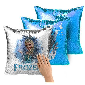 Frozen Elsa, Μαξιλάρι καναπέ Μαγικό Μπλε με πούλιες 40x40cm περιέχεται το γέμισμα