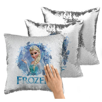 Frozen Elsa, Μαξιλάρι καναπέ Μαγικό Ασημένιο με πούλιες 40x40cm περιέχεται το γέμισμα