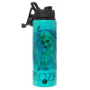 Metallic water bottle with safety lid, 850ml aluminum