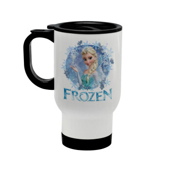 Frozen Elsa, Κούπα ταξιδιού ανοξείδωτη με καπάκι, διπλού τοιχώματος (θερμό) λευκή 450ml