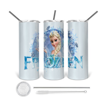 Frozen Elsa, 360 Eco friendly ποτήρι θερμό (tumbler) από ανοξείδωτο ατσάλι 600ml, με μεταλλικό καλαμάκι & βούρτσα καθαρισμού