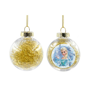 Frozen Elsa, Χριστουγεννιάτικη μπάλα δένδρου διάφανη με χρυσό γέμισμα 8cm