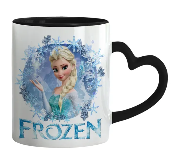 Frozen Elsa — Mug heart black handle, ceramic, 330ml