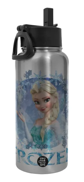 Frozen Elsa — Metal mug thermo Silver with Straw and Spout Lid (Stainless steel), double wall, 950ml