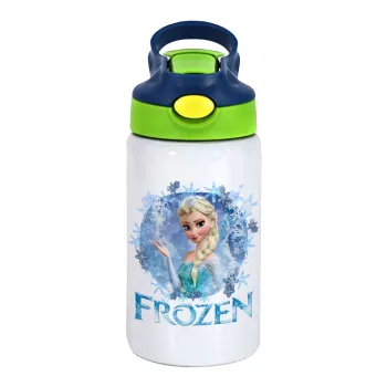 Frozen Elsa, Παιδικό παγούρι θερμό, ανοξείδωτο, με καλαμάκι ασφαλείας, πράσινο/μπλε (350ml)