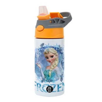 Frozen Elsa, Παιδικό παγούρι θερμό, ανοξείδωτο, με καλαμάκι ασφαλείας, Πορτοκαλί/Γκρι (360ml) BPA-FREE