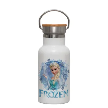 Frozen Elsa, Metallic thermos (Stainless steel) White with wooden lid (bamboo), double-walled, 350ml