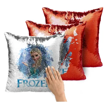 Frozen Elsa, Μαξιλάρι καναπέ Μαγικό Κόκκινο με πούλιες 40x40cm περιέχεται το γέμισμα