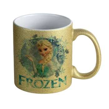 Frozen Elsa, Κούπα Χρυσή Glitter που γυαλίζει, κεραμική, 330ml