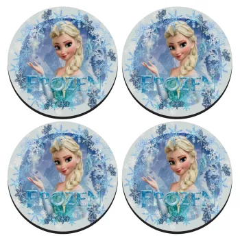 Frozen Elsa, ΣΕΤ 4 Σουβέρ ξύλινα στρογγυλά (9cm)