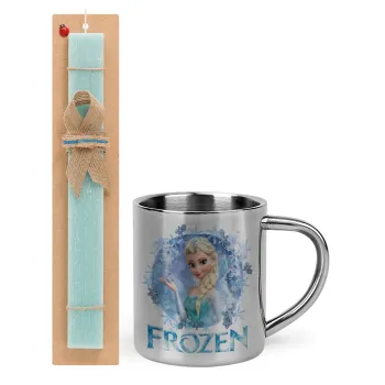 Frozen Elsa, Easter Set, metallic thermal cup (300ml) & aromatic flat Easter candle (30cm) (TURQUOISE)