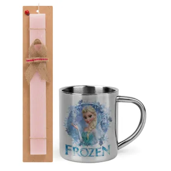 Frozen Elsa, Easter Set, metallic thermal cup (300ml) & aromatic flat Easter candle (30cm) (PINK)