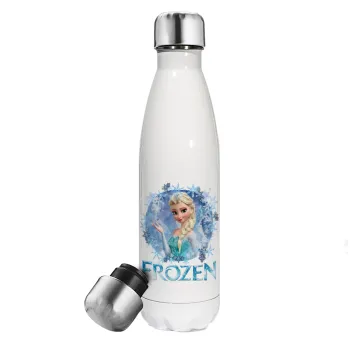 Frozen Elsa, Μεταλλικό παγούρι θερμός Λευκό (Stainless steel), διπλού τοιχώματος, 500ml