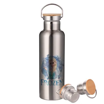 Frozen Elsa, Stainless steel Silver with wooden lid (bamboo), double wall, 750ml