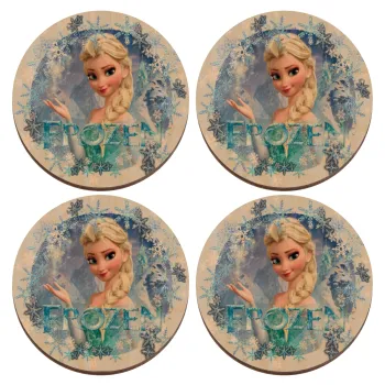 Frozen Elsa, ΣΕΤ x4 Σουβέρ ξύλινα στρογγυλά plywood (9cm)