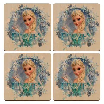 Frozen Elsa, ΣΕΤ x4 Σουβέρ ξύλινα τετράγωνα plywood (9cm)