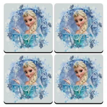 Frozen Elsa, ΣΕΤ 4 Σουβέρ ξύλινα τετράγωνα (9cm)