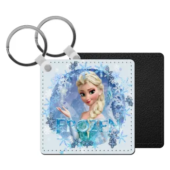 Frozen Elsa, Μπρελόκ Δερματίνη, τετράγωνο ΜΑΥΡΟ (5x5cm)