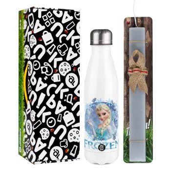 Frozen Elsa, Easter candle, metallic white thermos bottle (500ml) & aromatic flat candle (30cm) (GRAY)
