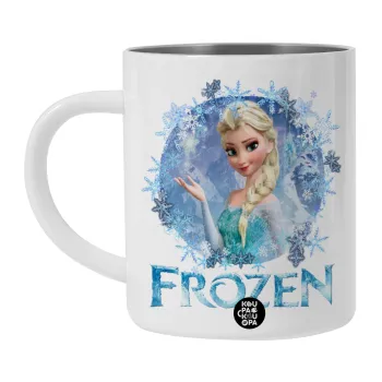 Frozen Elsa, Λευκή Ανοξείδωτη Μεταλλική Κούπα 450ml - Διπλού Τοιχώματος 