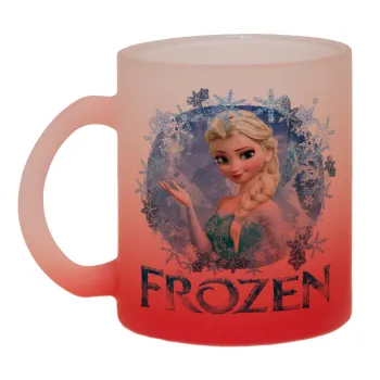 Frozen Elsa, Κούπα γυάλινη δίχρωμη με βάση το κόκκινο ματ, 330ml