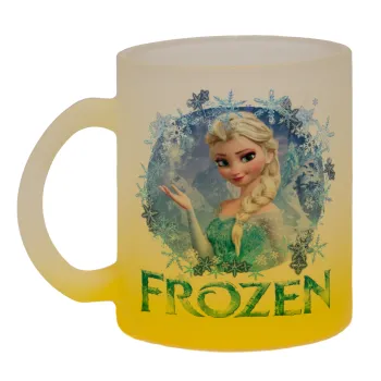 Frozen Elsa, Κούπα γυάλινη δίχρωμη με βάση το κίτρινο ματ, 330ml