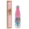 Easter Set, Metallic pink/white (Stainless steel) thermos, double-walled, 500ml & aromatic flat Easter candle (30cm) (PINK)