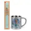 Easter Set, metallic thermal cup (300ml) & aromatic flat Easter candle (30cm) (TURQUOISE)