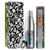 Easter Set, metallic stainless thermos flask (500ml) & scented flat Easter candle (30cm) (GRAY)