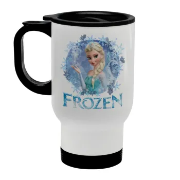 Frozen Elsa, Stainless steel travel mug with lid, double wall white 450ml