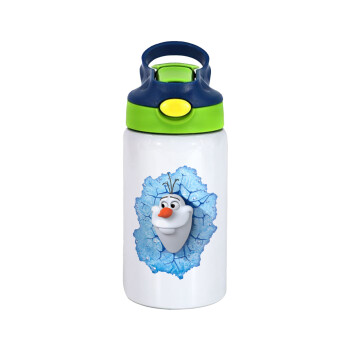 Frozen Olaf, Παιδικό παγούρι θερμό, ανοξείδωτο, με καλαμάκι ασφαλείας, πράσινο/μπλε (350ml)