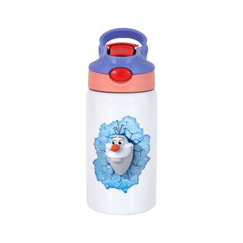 Frozen Olaf, Children's hot water bottle, stainless steel, with safety straw, pink/purple (350ml)