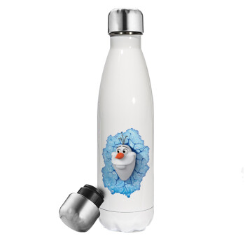 Frozen Olaf, Μεταλλικό παγούρι θερμός Λευκό (Stainless steel), διπλού τοιχώματος, 500ml