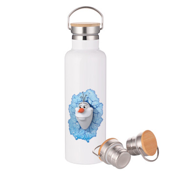 Frozen Olaf, Stainless steel White with wooden lid (bamboo), double wall, 750ml
