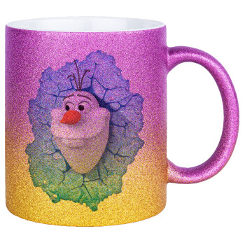 Frozen Olaf, Κούπα Χρυσή/Ροζ Glitter, κεραμική, 330ml