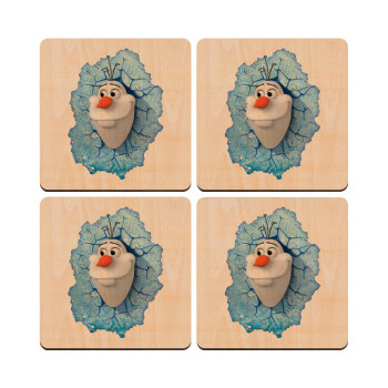 Frozen Olaf, ΣΕΤ x4 Σουβέρ ξύλινα τετράγωνα plywood (9cm)
