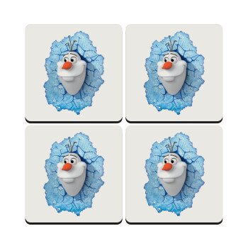 Frozen Olaf, ΣΕΤ 4 Σουβέρ ξύλινα τετράγωνα (9cm)