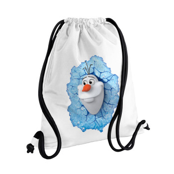 Frozen Olaf, Τσάντα πλάτης πουγκί GYMBAG λευκή, με τσέπη (40x48cm) & χονδρά κορδόνια