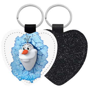 Frozen Olaf, Μπρελόκ PU δερμάτινο glitter καρδιά ΜΑΥΡΟ