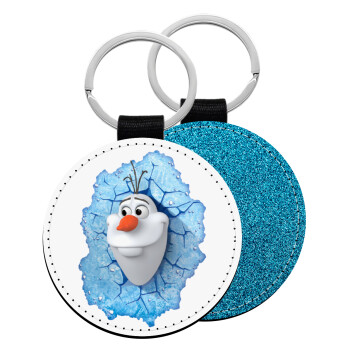 Frozen Olaf, Μπρελόκ Δερματίνη, στρογγυλό ΜΠΛΕ (5cm)